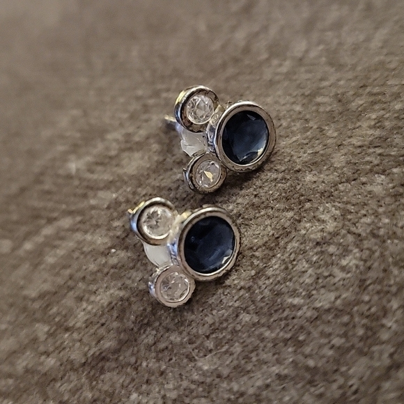 DISNEY Sterling 925 Blue Swarovski Crystal Mickey Mouse Earrings - Picture 2 of 5